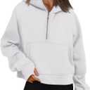 WYNNQUE Womens Hoodies Oversized Sweatshirts Half Quarter Zip Pullover Cropped Long Sleeve Fall Outfits Fashion Clothes White S