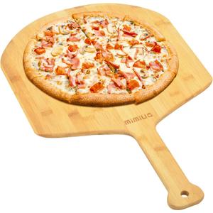 Natural Bamboo Pizza Peel - 15 Inch Wooden Pizza Spatula for Baking Homemade Pizza Bread and Cutting Fruit Vegs
