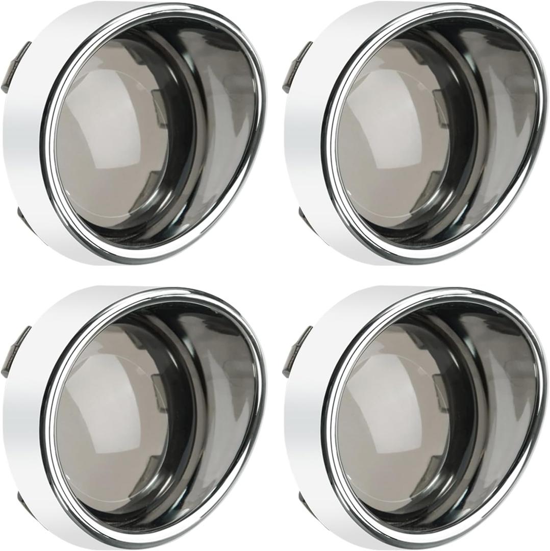 PBYMT Smoke Turn Signal Lens Cover 2" Bullet Visor-Style Chrome Bezels Compatible for Harley Touring Dyna Street Glide Road King Road Glide Softail Sportster Custom Cruiser 2000-2024 (4pcs)