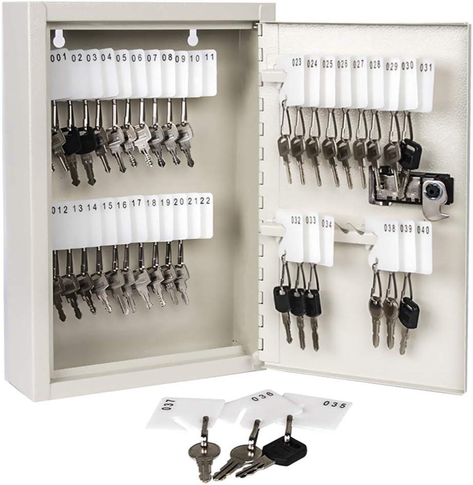 KYODOLED Key Storage Lock Box with Code, Locking Key Cabinet, 40 Key Holder Wall Mount with Combination Lock, Hooks & Tags Labels for Home, Office, Business, 2.5" D x 8.1" W x 12.1" H, White