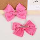 4" Hot Pink Ruffled Ribbon Hair Bow Barrettes, 2pc Cute Satin Bow-knot Alligator Clips Hairpins Birthday Valentine Party Dress Decor Accessory for Teens Toddler Girls Kids Child