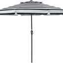JEAREY 9' 2-Tiers Patio Umbrellas Outdoor Market Table Umbrella w/Push Button Tilt/Crank, 8 Sturdy Ribs, UV Protection Waterproof Sunproof(Black Stripe)