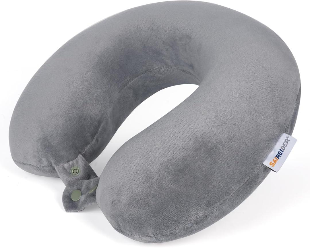 SAIREIDER Travel Pillows for Sleeping Airplane 100% Pure Memory Foam Neck Pillow for Airplanes Washable Cover(Grey)