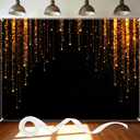 Black and Golden Backdrop 7x5ft Polyester Glitter Backdrop Masquerade Decorations Vintage Photo Booth for Family Birthday Party Photo Studio with Ribbon