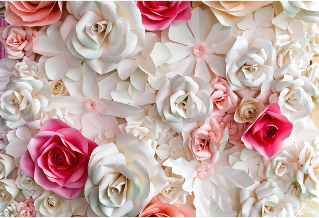 9x6ft Pink and White Paper Flowers Background Photography Backdrop Paper Flower Wall Gorgeous Wedding Flower Backdrops Beautiful Bride Baby Newborn Kids Background Props Portraits Booth