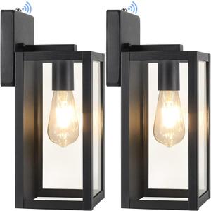 BesLowe 2-Pack Dusk to Dawn Outdoor Wall Lanterns Lights, Matte Black Waterproof Exterior Sconces with Clear Glass, Anti-Rust Outdoor Light Fixtures Outside Lights for House, Porch, Garage, Doorway