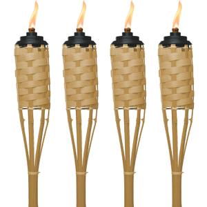 TIKI Bamboo Tiki Torches 4-Pack – Weather-Resistant Outdoor Décor with Easy-Pour Wide-Mouth Canister Refill for Patio, Garden, Backyard, and Parties, 57-Inch Citronella Torches