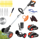 Electric Weed Wacker Cordless Weed Eater Battery Powered, 21V Stringless Grass Trimmer/Edger/Brush Cutter/Lawn Mower, 2 Battery with Wheel & Blades for Yard Garden