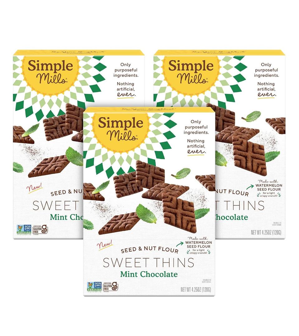 Simple Mills Mint Chocolate Seed and Nut Flour Sweet Thins, Paleo Friendly and Delicious Sweet Thin Cookies, Good for Snacks, Nutrient Dense, 4.25 oz (Pack of 3) (EXP 05/27/26)