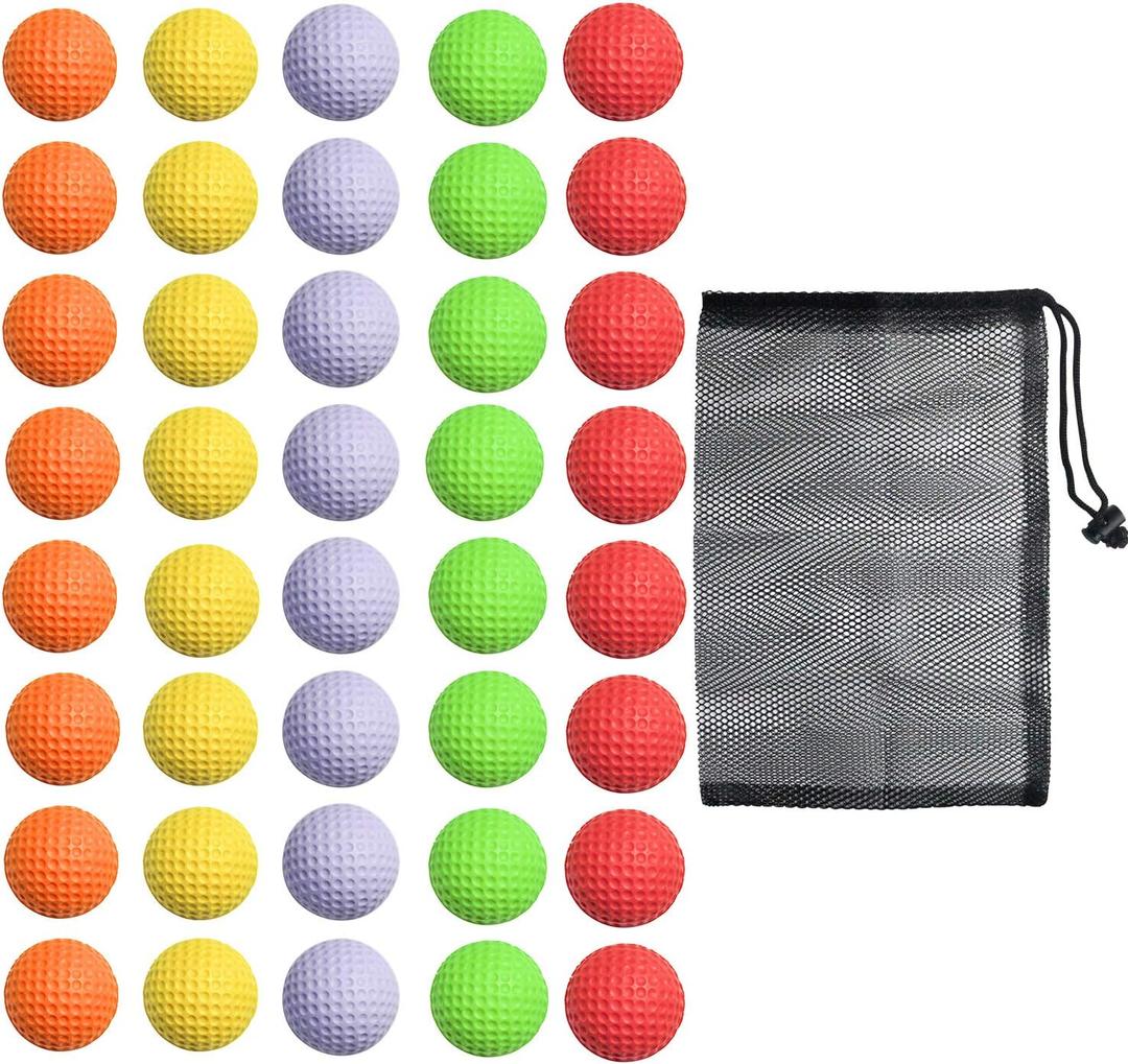 40 Pack Foam Golf Practice Balls - Realistic Feel and Limited Flight Training Balls for Indoor or Outdoor (5 Color, 8 Pack of Each Color)