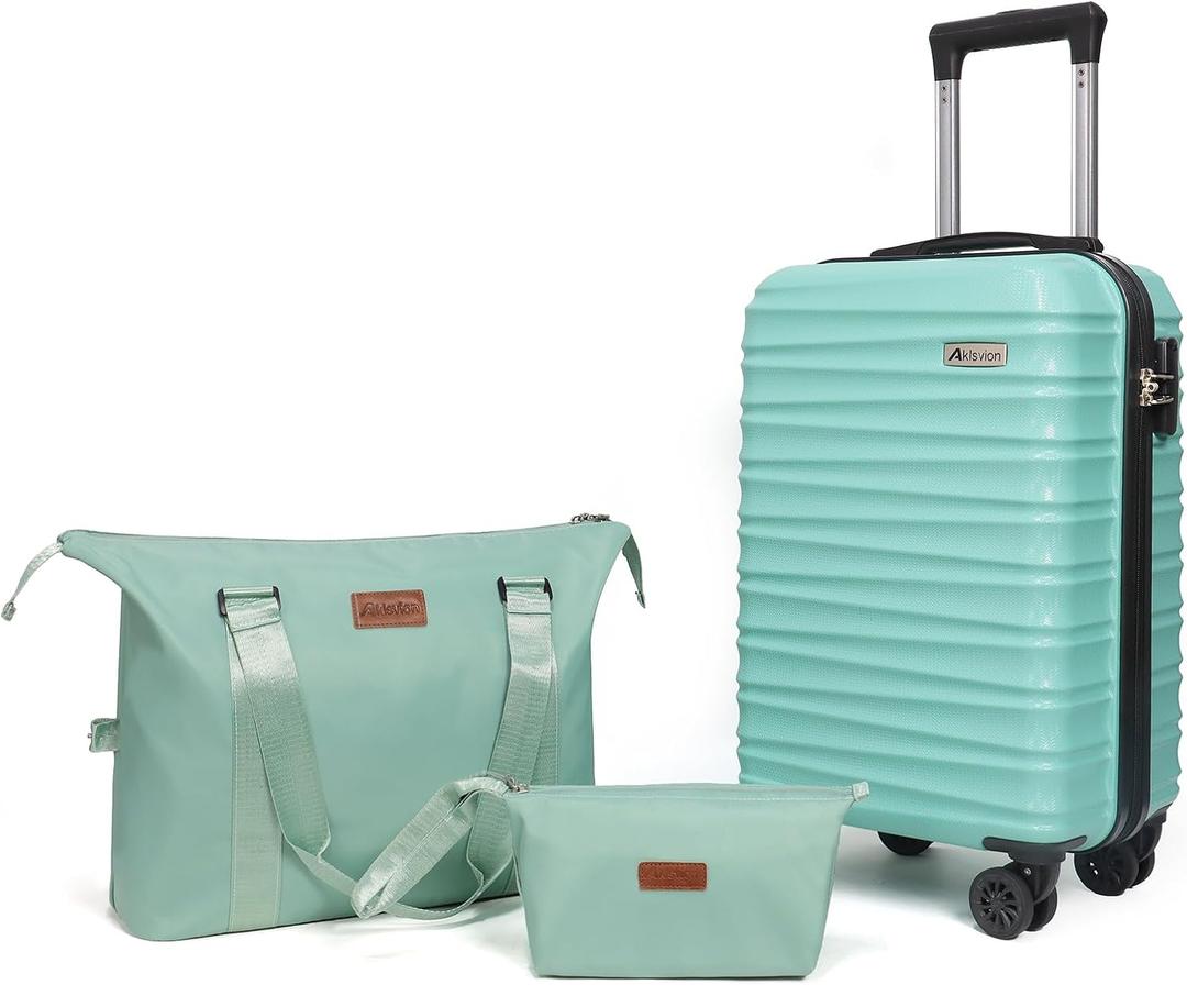Luggage Set 3 Piece Luggage Set ABS hardshell Spinner Wheels Luggage Carry on Suitcase with Weekender bag & Toiletry bagMint Green, 20