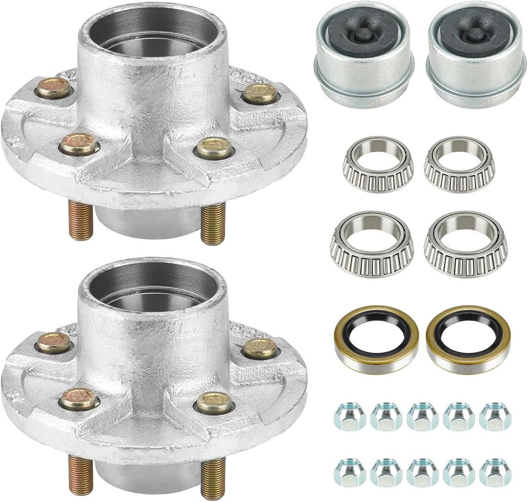 Youxmoto Galvanized Trailer Idler Hub kit, 5 on 4.5 for 3500 lbs Trailer Axle, 5x4.5 Trailer Hub Assembly, Set of 2, with Bearing, Grease Seal Grease Cap, (Fits 1-1/16'' to 1-3/8'' spindles)