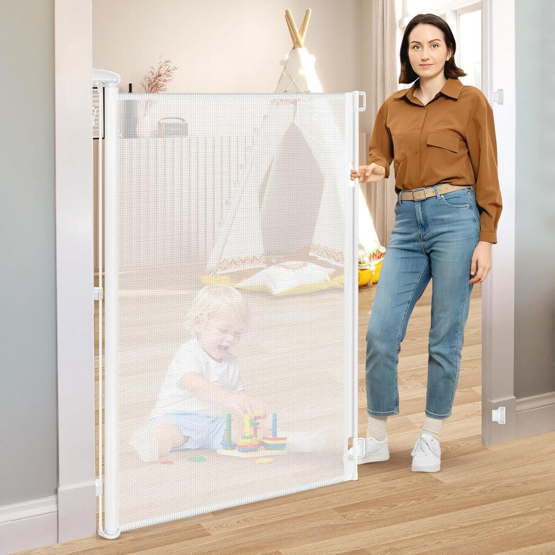 52 Extra Tall Baby Gates for Doorways 55 Wide Baby Gate for Dogs Indoor Prevent Kid/Pet from Jumping Over Retractable Extra Tall Pet Gate for Stairs Retractable Outdoor Dog Gates for Decks, White