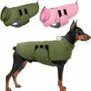 ASENKU Extra Warm Dog Coat - Winter Puffer Jacket with Fleece, Reflective, Adjustable, Zippered Leash Hole for Large Dogs (Green, 2XL)