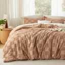 Bedsure Taupe Queen Size Comforter Set, Boho Tufted Bed Set, Checkered Farmhouse-Style Distressed Vintage Bedding, 3 Pieces, 1 Plaid Geometric Comforter and 2 Pillow Shams