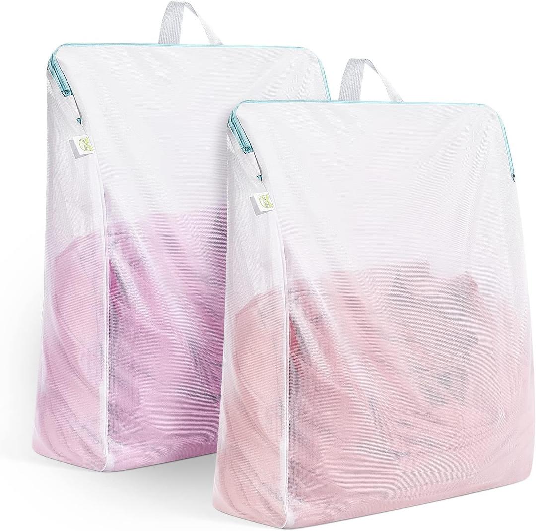 OTraki Large Mesh Laundry Bags 24x32 inch Hanging Delicates Mesh Laundry Bag with Handles Lingerie Bags Washing Machine Bag Zipper Opening,Don't Drying, Melting 140-176,White