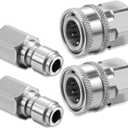 2 Sets Hotop NPT 3/8 Inch Stainless Steel Male and Female Quick Connector Kit Pressure Washer Adapters (Internal Thread)