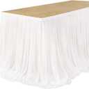 Ling's moment 9FT White Chiffon Table Skirt Recycle Use Extra Long Sheer Tablecloth for Backyard Wedding Reception Decorations Birthday Party Cake Dessert Decor (108.3" x 51.2"(9FT))
