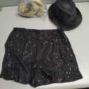 3 Pcs Halloween Singer Costume Wavy Blonde Wig Sequins Fedora Hat Shorts for Party Cosplay Music Festival Concert (Medium)