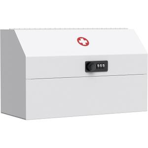 Uniclife Wall Mount Medicine Cabinet with Combination Lock Locking First Aid Cabinet Lockable Medical Cabinet Small Medicine Organizer Secure Steel Wall Cabinet Metal Storage Box, White