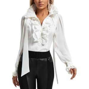 SUPLEAP Women Victorian Renaissance Pirate Shirt Gothic Vampire Medieval Tops (White, Small)