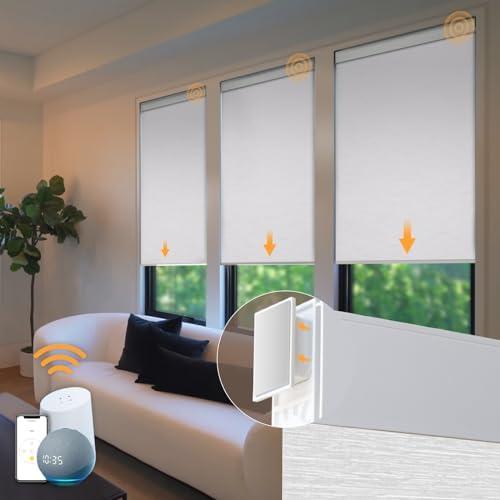 Motorized Automatic Blinds - Cordless Roller Shades with Remote Control, Smart Blinds (White, 34 x 72)
