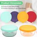 4 Cup Round Silicone Storage Cover Lids Replacement for Anchor Hocking and Pyrex 7201-PC Glass Bowls (Container not Included) (Mix) 4 Pack