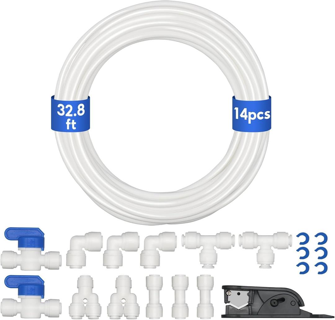 Water Line Kit, Lifevant 1/4 O.D. Water Tubing 32.8FT for R.O. System and ice Maker with 12-PCS Quick Connect and Tubing Cutter