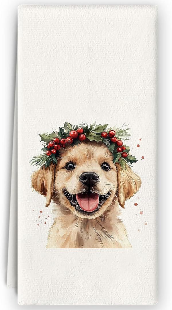 Golden Retriever Kitchen Towels - Christmas Dog Decor, Christmas Golden Retriever Dog Lovers Gifts, Cute Xmas Hand Towels Dish Towels for Kitchen Bathroom, 16x24 Inch