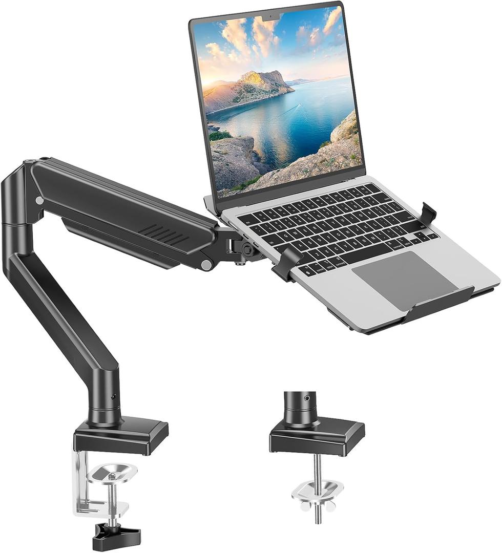 MOUNT PRO Laptop Arm Mount for Desk, 2 in 1 Function Monitor Laptop Stand, Fits Max 17" Notebook and 32" Computer Screen, Aluminum Single Monitor Holder with Adjustable Tray, Holds up to 22lbs