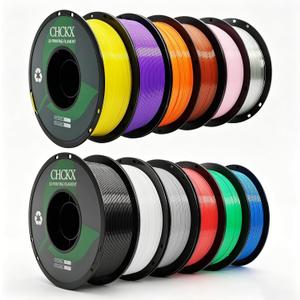 12Rolls PETG Filament Bundle,Dimensional Accuracy +/- 0.03 mm, 1.75 mm Fit for Most 3D Printers,Black+White+Grey+Red+Green+Blue+Yellow+Purple+Orange+Transparent+Coffee+Klein Blue