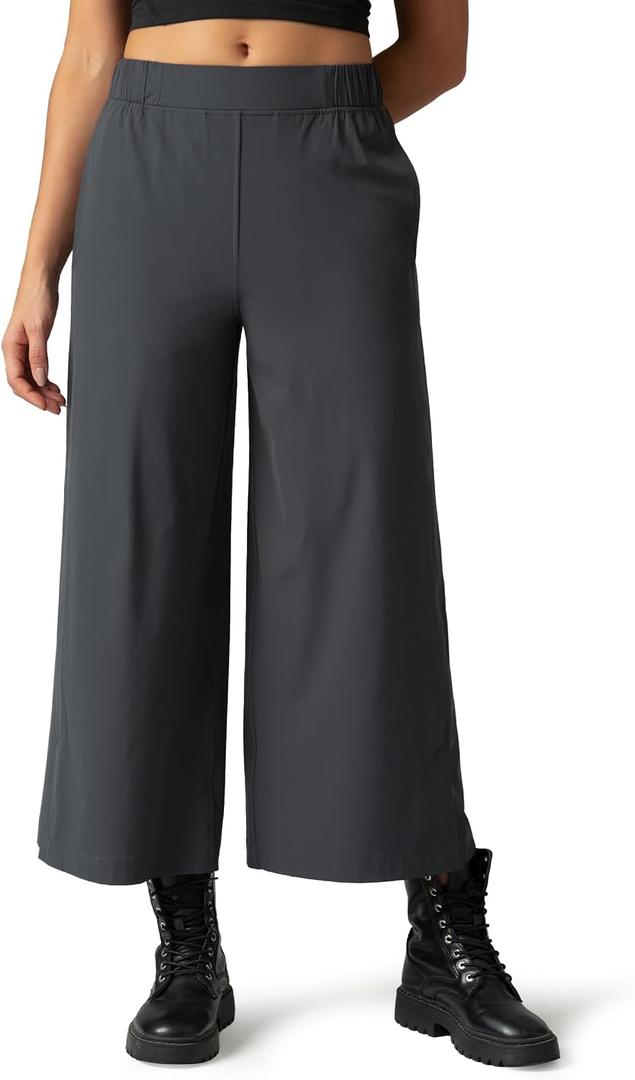 Colorfulkoala Women's Lightweight Wide Leg Cropped Pants High Waisted Loose Casual Lounge Pants Trousers with Pockets (XL)