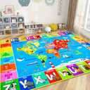 World Map ABC Kid Rug for Playroom 78.7"59" Geography Classroom Play Carpet Educational Baby Playmat Alphabet Mat for Primary School Fluffy Ployester Non-Slip Preschool Rug for Nursery Room