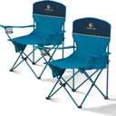 ALPHA CAMP Folding Camping Chairs for Adults Lawn Chairs Outdoor Chairs Support 250 LBS Portable Camp Chairs with Cup Holders Cooler Pouch for Outdoor, 2 Pack (Blue)