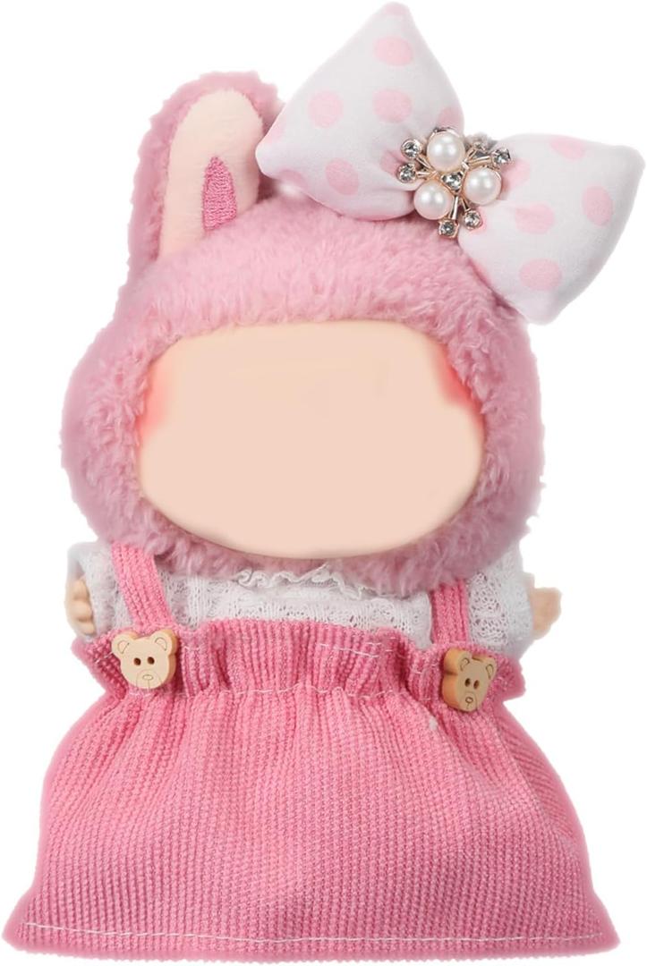 Clothes for 17cm Doll, 2 PCS Cute Chic Style Hair Clip & Dress Set, Dress up Outfit Exquisite Accessories for Dolls (Pink Skirt)