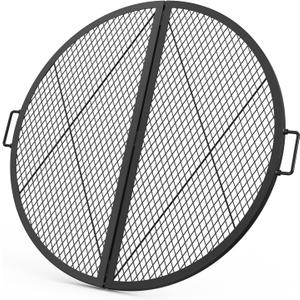 only fire X-Marks Fire Pit Cooking Grate, Foldable Round Grate for Outdoor Cooking, Portable Camping Cookware for Outside Party, Heavy Duty Steel Campfire BBQ Grill Grid with Handle, 36 inch