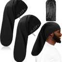 Tatuo 2 Pieces Satin Lined Unisex Jumbo Dreadlock Cap Long Dreads Hair Head Wrap Sleeping Cap Hair Accessories Sleep Bonnet (Black, 20 x 9 Inch)