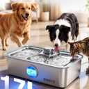 SIBAYS 4.5Gal/17L Dog Water Fountain, Large Capacity Stainless Steel Pet Water Fountain with Water Level LED Light, Ultra Quiet Dog Water Bowl Dispenser for Large Dogs & Multi-Pet, Easy to Clean FS83