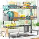 Sakugi Over The Sink Dish Drying Rack - Adjustable 3 Tier XX-Large Capacity Stainless Steel Drainer with Cutlery & Utensil Holders, Kitchen Storage & Organization, 31.5"-39.5"L x 12"W x 30.5"H, Gray (Ultra - 6 Baskets)