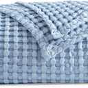 Bedsure Cooling Cotton Waffle Queen Size Blanket - Lightweight Breathable Blanket of Rayon Derived from Bamboo for Hot Sleepers, Luxury Throws for Bed, Couch and Sofa, Sky Blue, 90x90 Inches