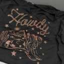 Howdy V-Neck Shirts Women Country Music Tshirt Western Graphic Tee Cowgirls Summer Cold Shoulder Country Concert Tops(Black3-XL)