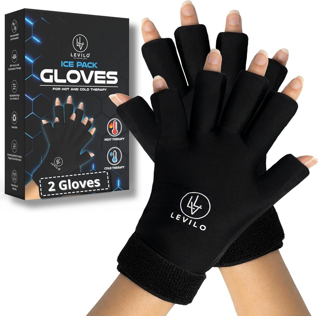 LEVILO Hand Ice Pack (2 Pack) Ice Gloves for Arthritis Hands, Carpal Tunnel, Hand Ice Pack Gloves for Arthritis, Finger Sleeves, Inflammation, Swelling, Joint Pain, Tendinitis, Hot & Cold Therapy