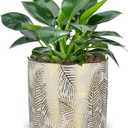 Small Ceramic Pot for Indoor Plants, 5.3 inch Plant Pot with Drainage Hole Decorative Texture Gold Planter Indoor Outdoor Flower Pots for Succulent Snake Plant Pothos Orchid (Pinkish Grey & Gold)