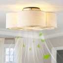 Boho Ceiling Fans with Lights, 20" Low Profile Ceiling Fan with Light Remote Control, Bladeless Flush Mount with 6 Speeds for Bedroom, Nursery, Living Room. (Beige)