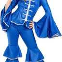 fun shack 70 Disco Costume for Women Blue Flares, Disco Queen Jumpsuit, Retro Dance Outfit for Parties (Medium)