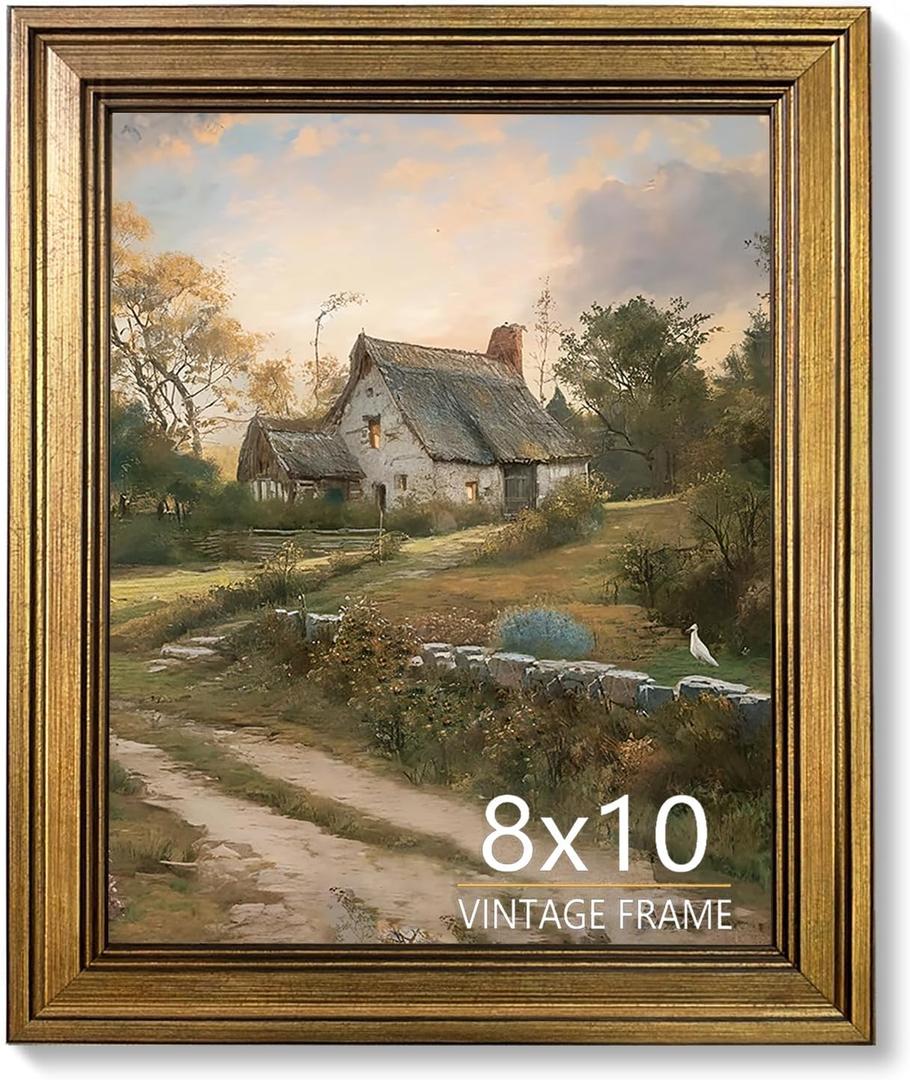 8x10 Picture Frame - Vintage Gold Picture Frame for Tabletop & Wall Mount, 8 x 10 Photo Frame for Elegant Living Room, Bedroom, Office Dcor & Wedding Gift