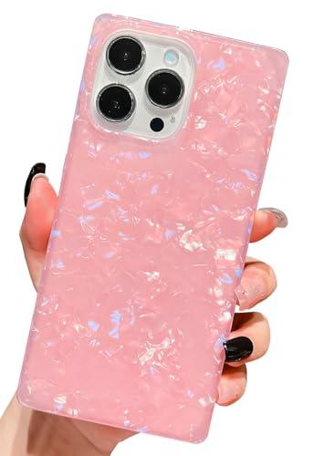 KERZZIL Elegant Girly Mother Shell Pearl Pattern Compatible with iPhone 14 Rectangle Edge Case, Slim Soft TPU Silicone Protective Bumper Cases Cover(Pink Pearl,14)