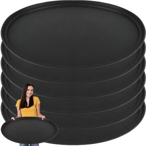 6 Pcs 24 Inch x 29 Inch Large Restaurant Serving Trays, Black PP Plastic Non Slip Tray,Oval Plastic Food Serving Tray with Raised Edges for Home Kitchen Restaurant Cafeterias Fast Food Service