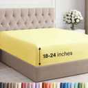 Extra Deep Queen Fitted Sheet - Hotel Luxury Single Fitted Sheet Only - Easily Fits 18 inch to 24 inch Mattress - Ultra Soft, Wrinkle Free w/Extra Deep Pocket - Easy-Care, Breathable & Comfy - Yellow