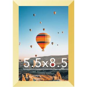 JCJMY 5.5x8.5 Picture Frame Gold for Wall Hanging or Tabletop, Wall Mounting Horizontally or Vertically, 5.5 x 8.5 Wall Gallery Poster Photo Frame with Shatter Resistant Plexiglass, Gold